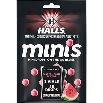Halls Minis Sugar Free Cough & Throat Relief Drops - Watermelon, 2 pk