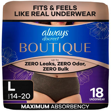 Always Discreet Boutique Maximum Absorbency Incontinence Underwear - L​, Black