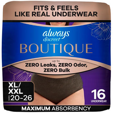 Always Discreet Boutique Maximum Absorbency Incontinence Underwear - XL/XXL, Black