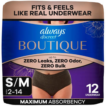 Always Discreet Boutique Maximum Absorbency Incontinence Underwear - S/M, Black