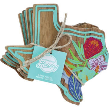 Destination Holiday Texas Floral Acacia Coasters, 4 pk