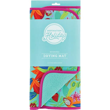 Destination Holiday Teal Floral Print Reversible Drying Mat