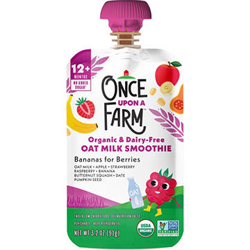 Once Upon a Farm Organic & Dairy Free Oat Milk Smoothie - Bananas For Berries