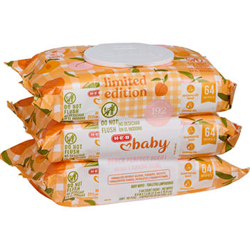 H-E-B Baby Wipes - Peach Perfect, 3 pk