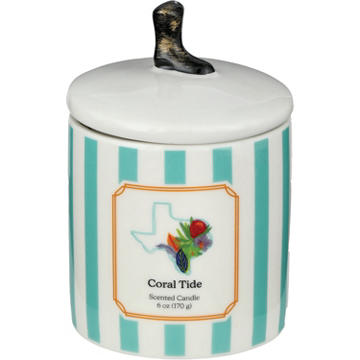 Destination Holiday Coral Tide Scented Striped Ceramic Candle with Lid