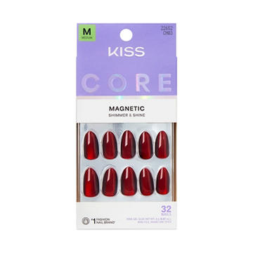 KISS CORE Magnetic Shimmer Press-On Manicure Nails - Apple Blossom (Red Almond Medium Nails)