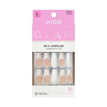 KISS GLAM 3D Jeweled Nails - Breath of Harmony (White Coffin Long Nails)