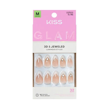 KISS GLAM 3D Jeweled Nails - Applause (White Almond Medium Nails)