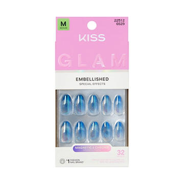 KISS GLAM Embellished Special Effects - Glow Forever (Blue Almond Medium Nails)