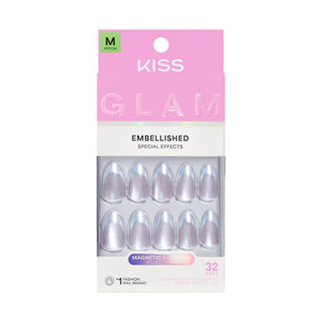 KISS GLAM Embellished Magnetic & Chrome Nails - Fairy Tale (Pink Almond Medium Nails)