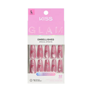 KISS GLAM Embellised Nails - Pink Sugar (Pink Coffin Long Nails)