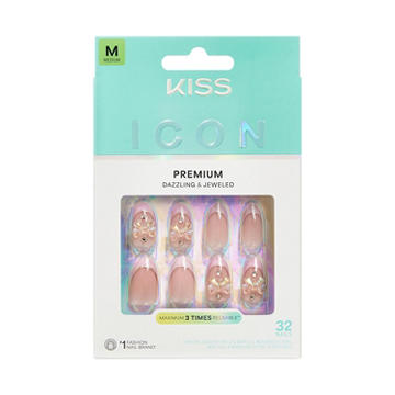 KISS ICON Premium Nails - Vibrant (Pink Almond Medium Nails)