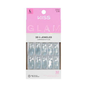 KISS GLAM 3D & Jeweled Nails - Seraphic (Blue Coffin Long Nails)