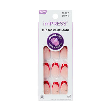 KISS imPPRESS No Glue Press-On Manicure Nails - Happy World (Red Coffin Medium Nails)