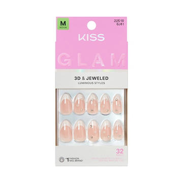 KISS GLAM 3D & Jeweled Nails - Serendipity Awaits (White Almond Medium Nails)