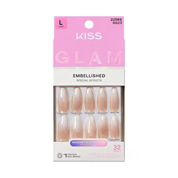 KISS GLAM Embellished Nails - Day N Night (Beige Almond Long Nails)