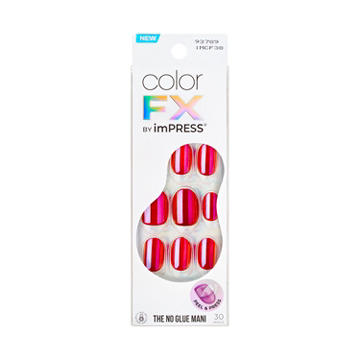 KISS imPRESS Color FX No Glue Press-On Manicure Nails - Floating Nails (Pink Oval Short Nails)