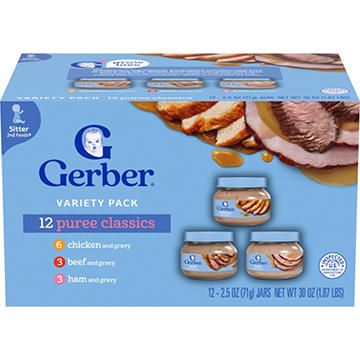 Gerber Puree Classics Baby Food Variety Pack, 2.5 oz Jars