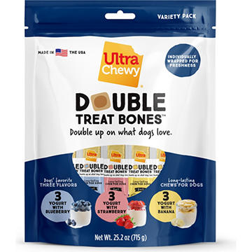 Ultra Chewy Double Treat Bone Dog Treats - Yogurt & Fruit Variety Pack