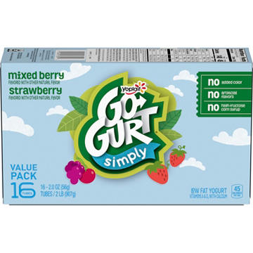 Yoplait GoGurt Simply Low Fat Mixed Berry & Strawberry Yogurt Tubes Value Pack