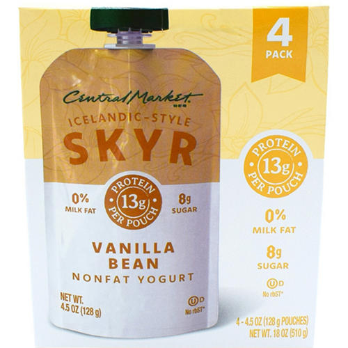 Central Market 13g Protein Skyr Nonfat Yogurt Pouch - Vanilla Bean, 4 ct