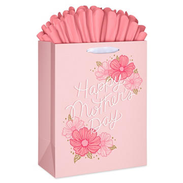 American Greetings Large Mother's Day Gift Bag with Pop-out Gift Tissue Paper for Mom - Soft Pink with Florals