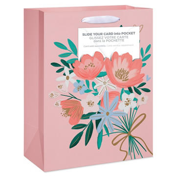 American Greetings Large Mother's Day Gift Bag with Card Holder Pocket - Hand Painted Florals