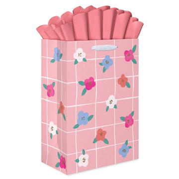 American Greetings Medium Mother's Day Gift Bag with Pop-out Tissue Paper - Pink Floral Grid