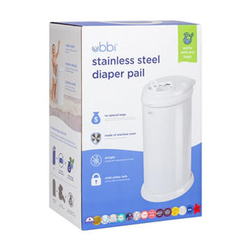 Ubbi Stainless Steel Diaper Pail - White
