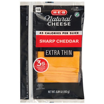 H-E-B Sharp Cheddar Sliced Cheese, Extra Thin
