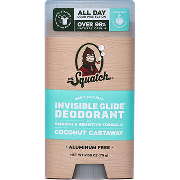 Dr. Squatch Men's Natural Invisible Glide Aluminum Free Deodorant Solid - Coconut Castaway