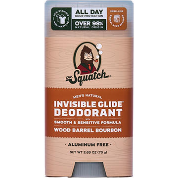 Dr. Squatch Men's Natural Invisible Glide Aluminum Free Deodorant Solid - Wood Barrel Bourbon