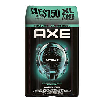 AXE 48 Hr Aluminum Free Deodorant Body Spray - Apollo, 2 pk