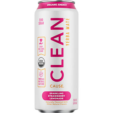 CLEAN Cause Zero Calorie Strawberry Lemonade Organic Sparkling Yerba Mate