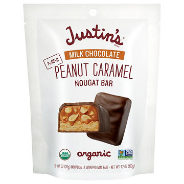 Justin's Organic Mini Milk Chocolate Peanut Caramel Nougat Bars, 6 pc