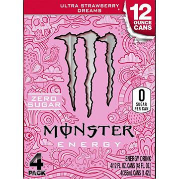 Monster Energy Zero Sugar Ultra Strawberry Dreams Energy Drink 4 pk Cans