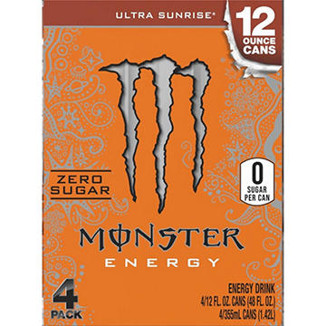 Monster Energy Zero Sugar Ultra Sunrise Energy Drink 4 pk Cans