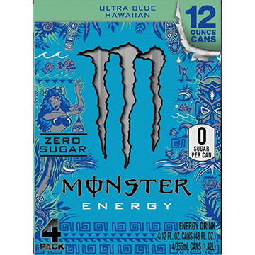 Monster Energy Zero Sugar Ultra Blue Hawaiian Energy Drink 4 pk Cans