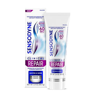 Sensodyne Clinical Repair Whiten & Shine Toothpaste for Sensitivity Relief, 3.4 oz
