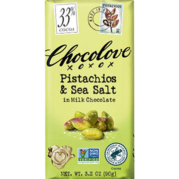 Chocolove Pistachios & Sea Salt 33% Cocoa Milk Chocolate Bar