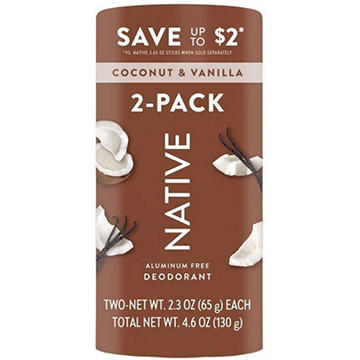 Native Aluminum Free Deodorant Solid - Coconut & Vanilla, 2 pk