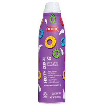 H-E-B Oxybenzone Free Fruity Cereal Sunscreen Spray - SPF 50