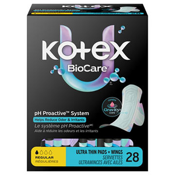 Kotex BioCare Ultra Thin Pads With Wings - Regular Absorbency