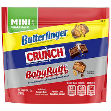 Butterfinger, Crunch & Baby Ruth Assorted Mini Size Chocolates - Share Pack