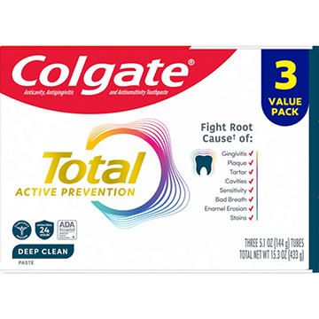 Colgate Total Active Prevention Toothpaste- Deep Clean, 3 pk