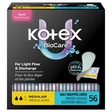 Kotex BioCare Daily Liners - Light Absorbency, Regular Length