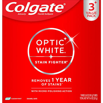 Colgate Optic White Stain Fighter Toothpaste - Clean Mint, 3 pk