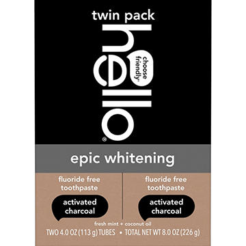 Hello Activated Charcoal Fluoride Free Toothpaste - Epic Whiteneing, 2 pk