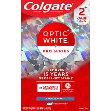 Colgate Optic White Pro Series Express White Toothpaste - Brillant Mint , 2 pk