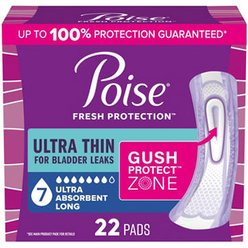 Poise Ultra Thin Incontinence Pads, 7 Drop Ultra Absorbency, Long Length